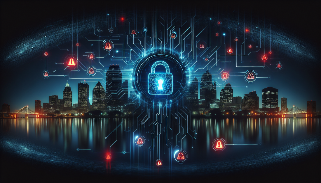 San Antonio ransomware cybersecurity threat — network breach over city skyline at night
